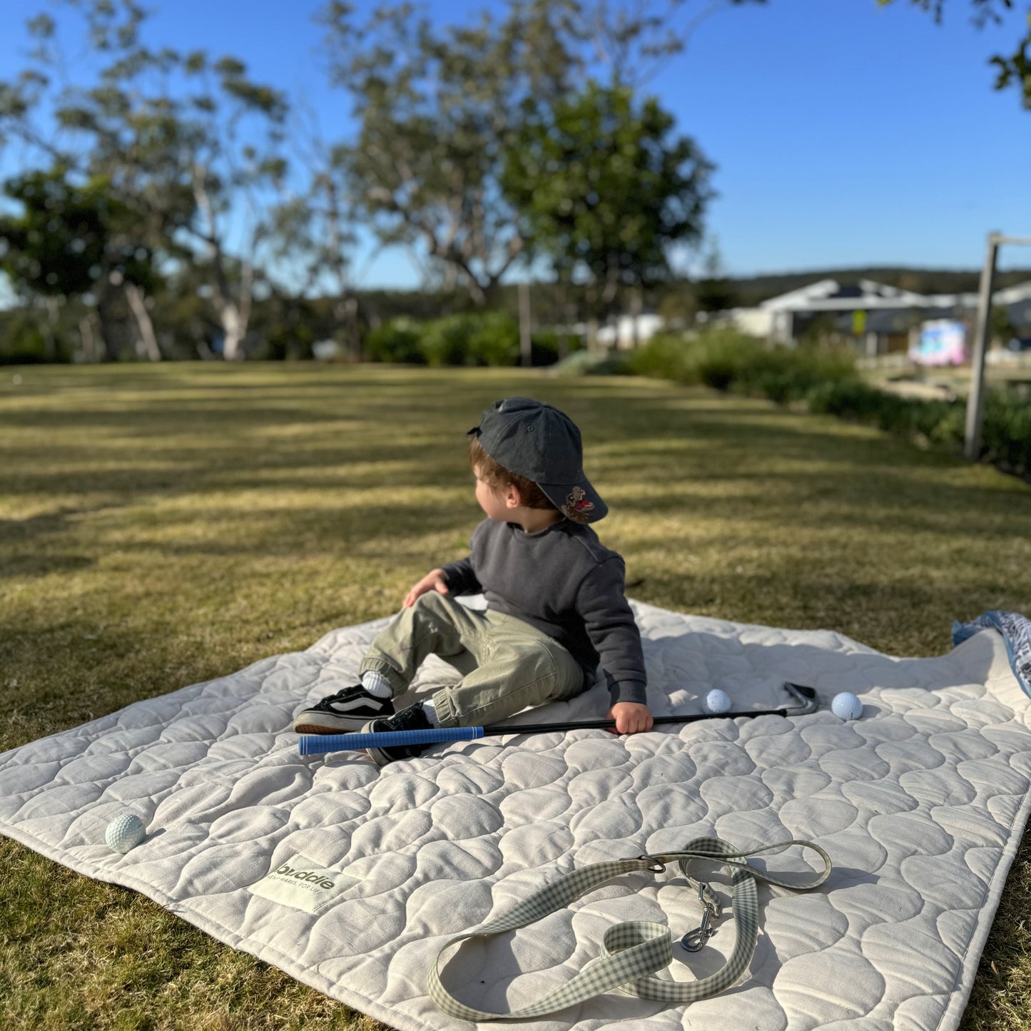 Outdoor play mat or picnic rug for kids. Generous size, non toxic, and machine washable.